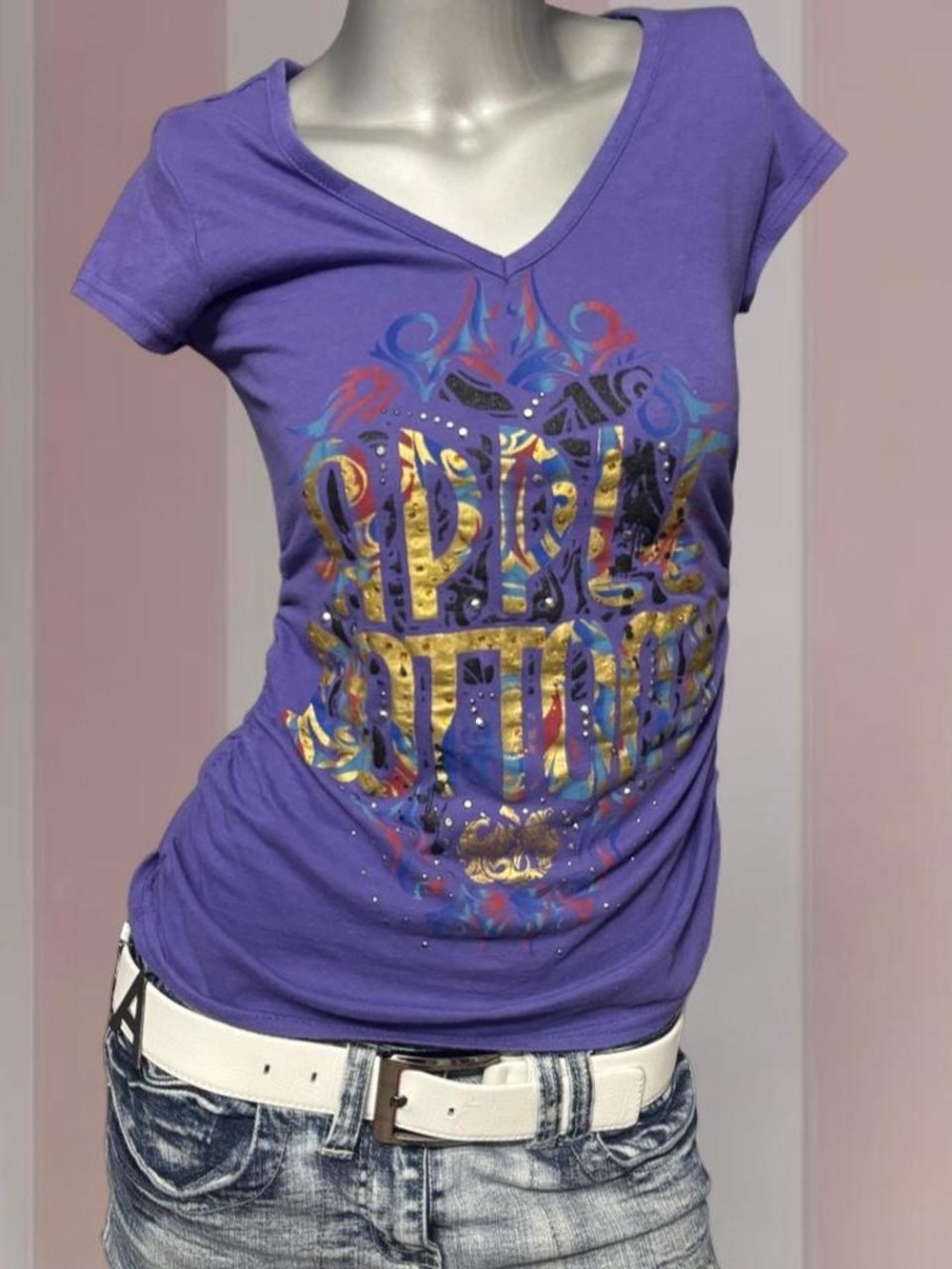 Apple Bottoms Y2K Purple V-Neck Baby Tee
